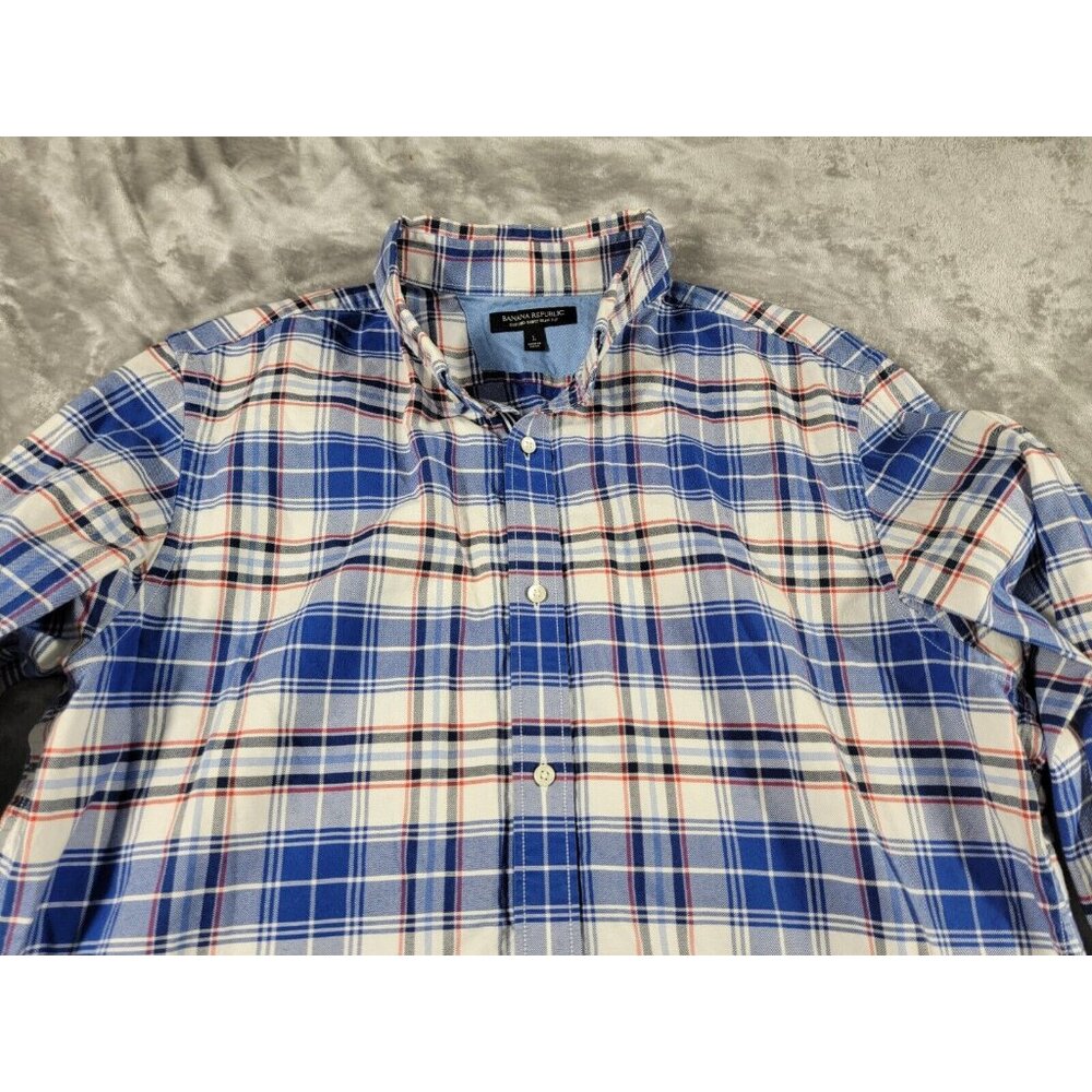 Banana Republic Shirt Men Large Oxford Slim Fit‎ Button Long Sleeve Blue White
